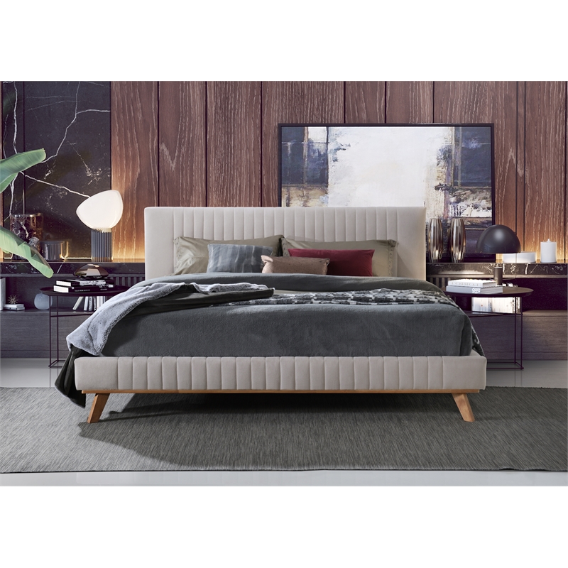 Pemberly Row Wood and Fabric Upholstered King Platform Bed in Taupe Gray