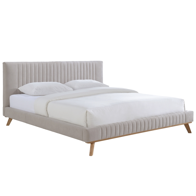Pemberly Row Wood and Fabric Upholstered King Platform Bed in Taupe Gray
