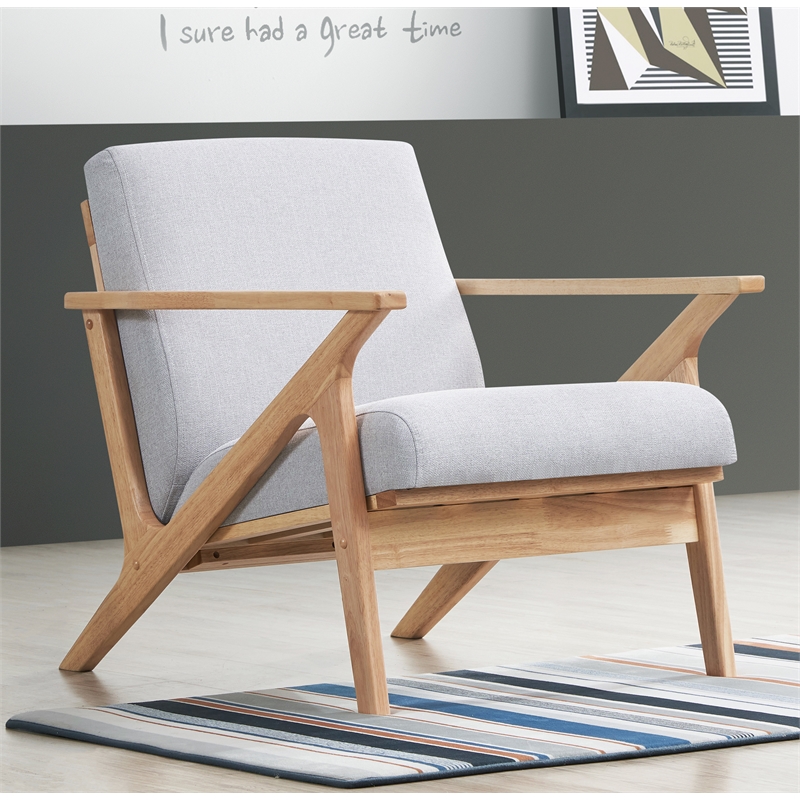 Pemberly Row Solid Wood and Fabric Accent Armchair in Oak and Light Gray