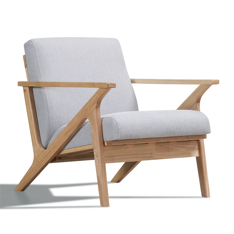 Pemberly Row Solid Wood and Fabric Accent Armchair in Oak and Light Gray