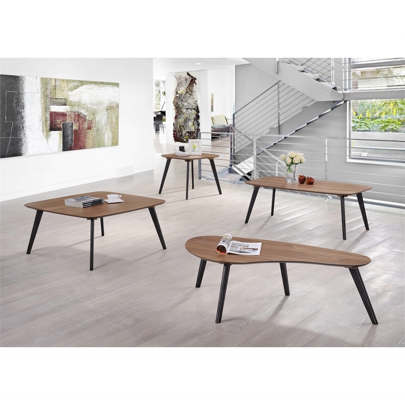 Pemberly Row Solid Wood End Table with Powder Coated Black Legs in Walnut