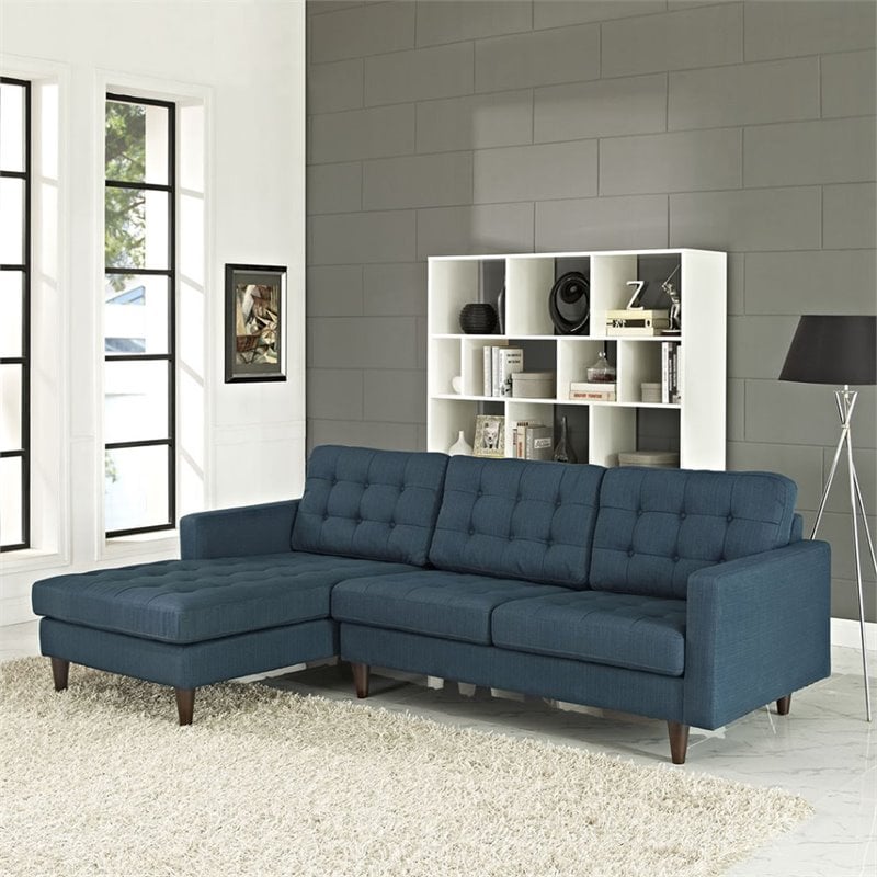 Pemberly Row Upholstered Fabric Left-Facing Sectional Sofa in Azure Blue