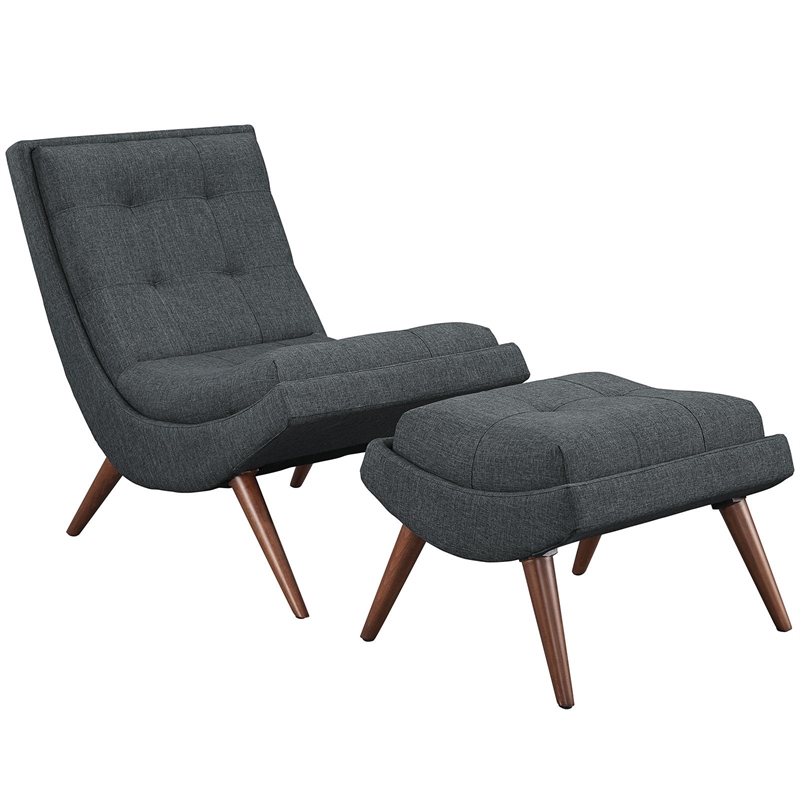 Pemberly Row Upholstered Polyester Fabric Lounge Chair Set in Gray
