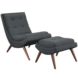 Pemberly Row Upholstered Polyester Fabric Lounge Chair Set in Gray