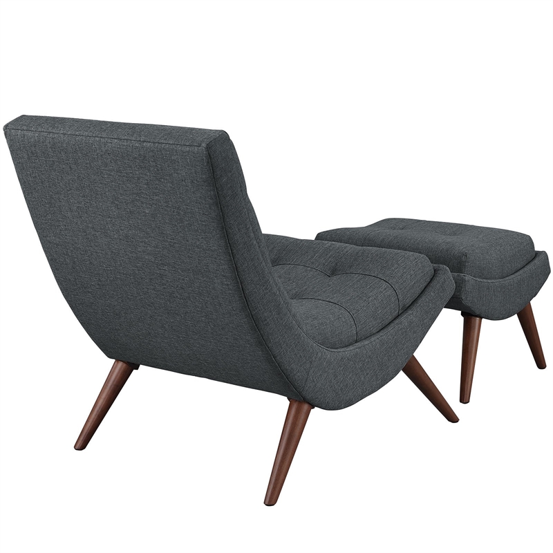 Pemberly Row Upholstered Polyester Fabric Lounge Chair Set in Gray