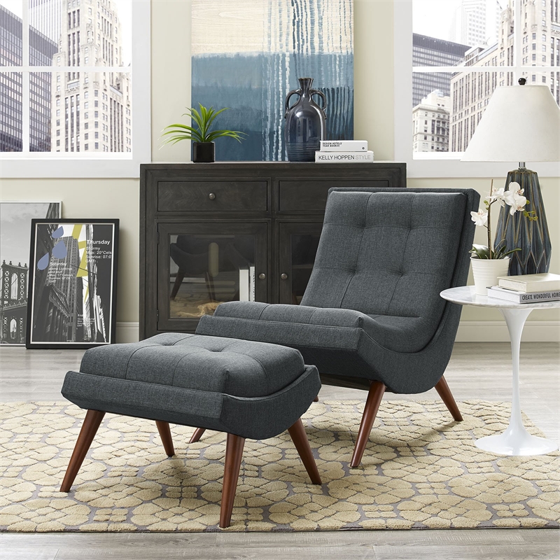 Pemberly Row Upholstered Polyester Fabric Lounge Chair Set in Gray