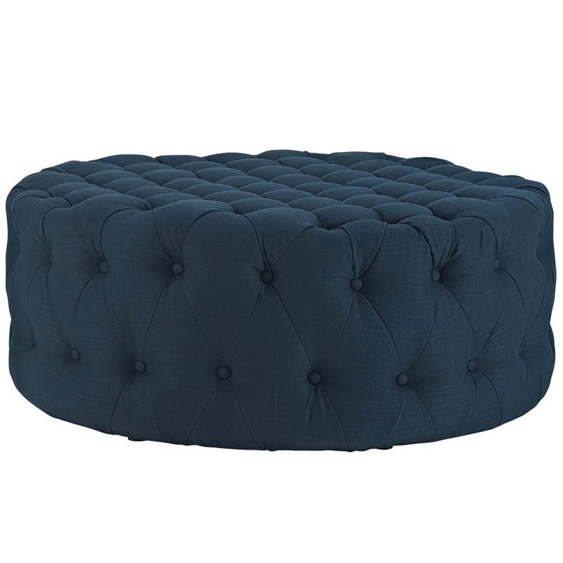Pemberly Row Modern Upholstered Fabric and Solid Wood Ottoman in Azure