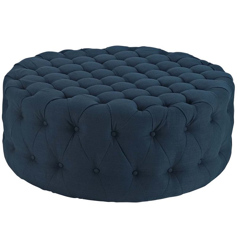 Pemberly Row Modern Upholstered Fabric and Solid Wood Ottoman in Azure