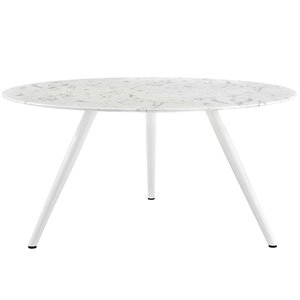 Pemberly Row 60&quot Round Artificial Marble Dining Table with Tripod Base in White