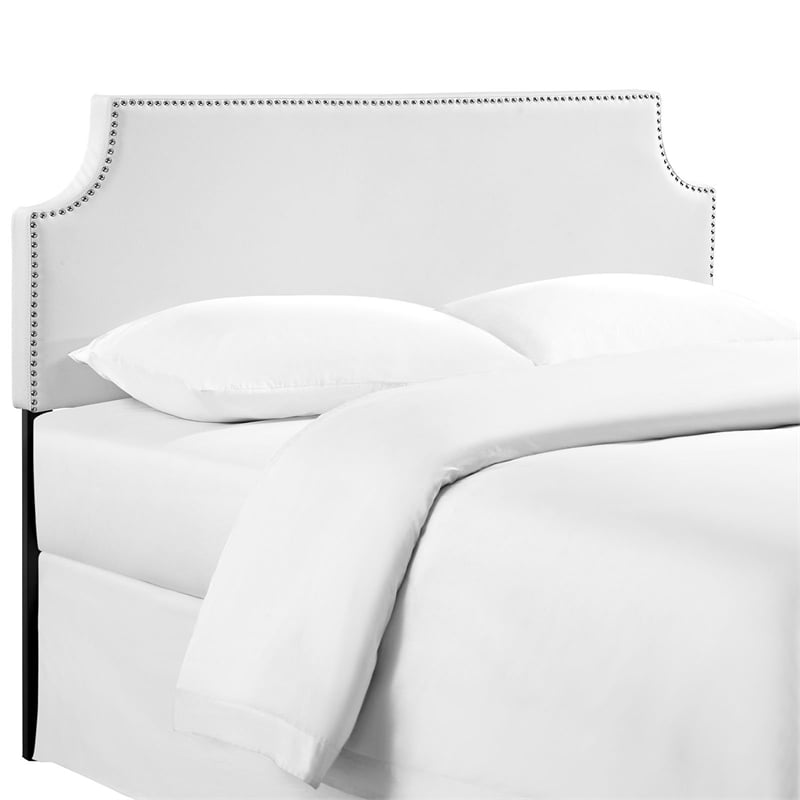 Pemberly Row Full Upholstered Vinyl and Solid Wood Headboard in White