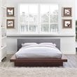Pemberly Row Queen Wood Polyester Fabric Platform Bed in Walnut/Gray