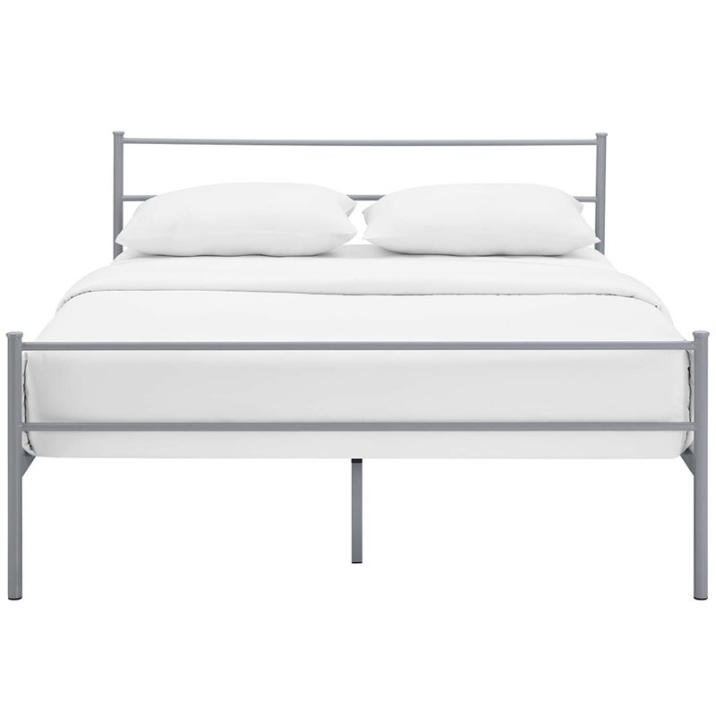 Pemberly Row Powder Coated Sturdy Steel Full Platform Bed Frame in Gray