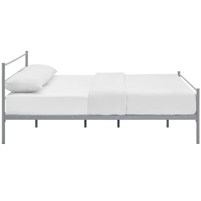 Pemberly Row Powder Coated Sturdy Steel Full Platform Bed Frame in Gray