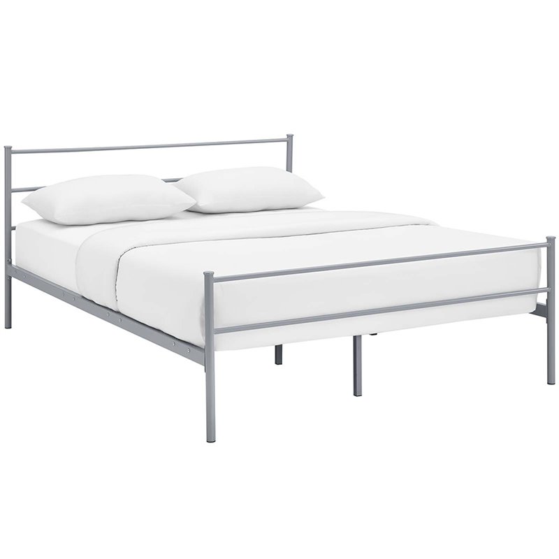 Pemberly Row Powder Coated Sturdy Steel Full Platform Bed Frame in Gray