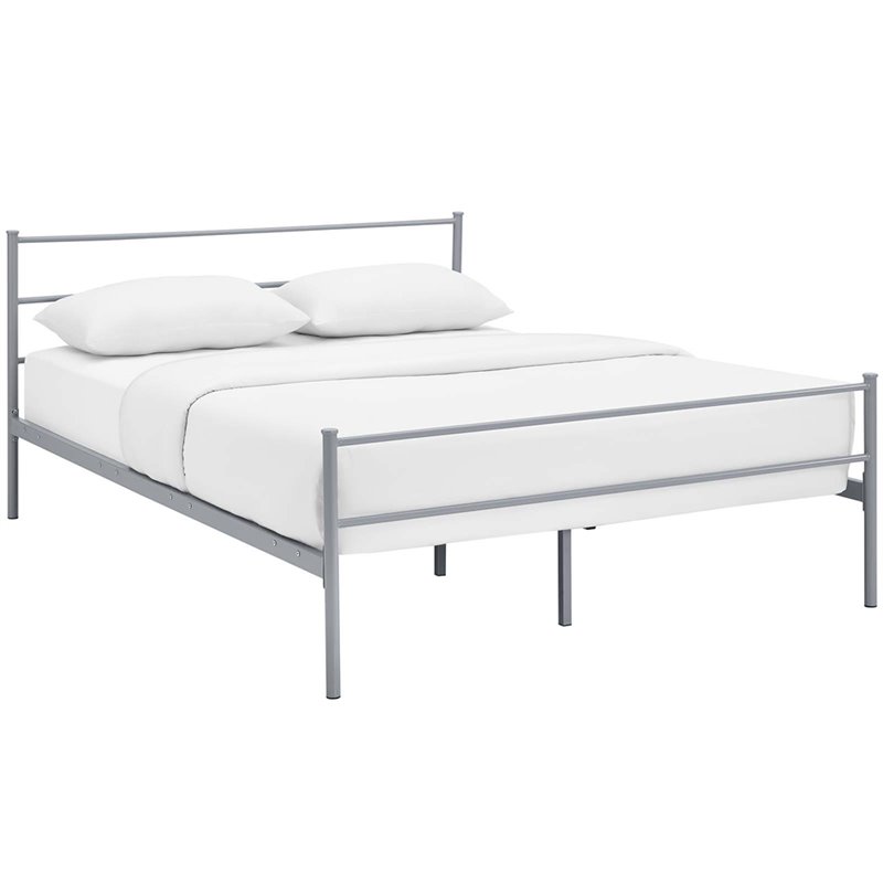 Pemberly Row Powder Coated Sturdy Steel Queen Platform Bed Frame in Gray