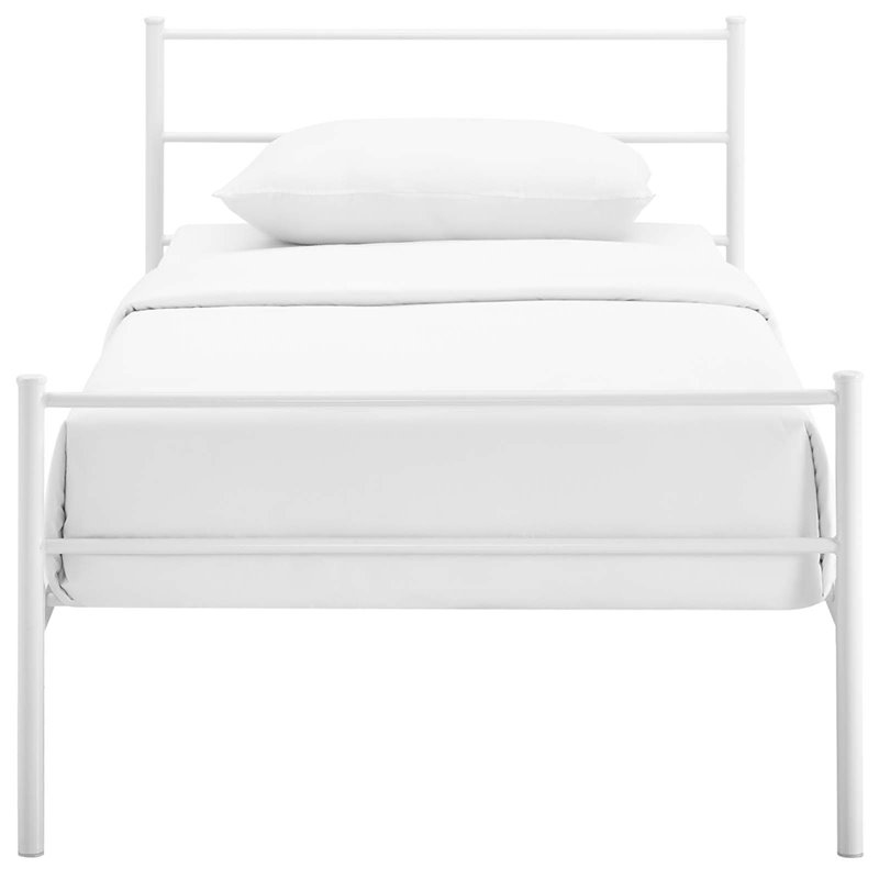 Pemberly Row Powder Coated Sturdy Steel Twin Platform Bed Frame in White