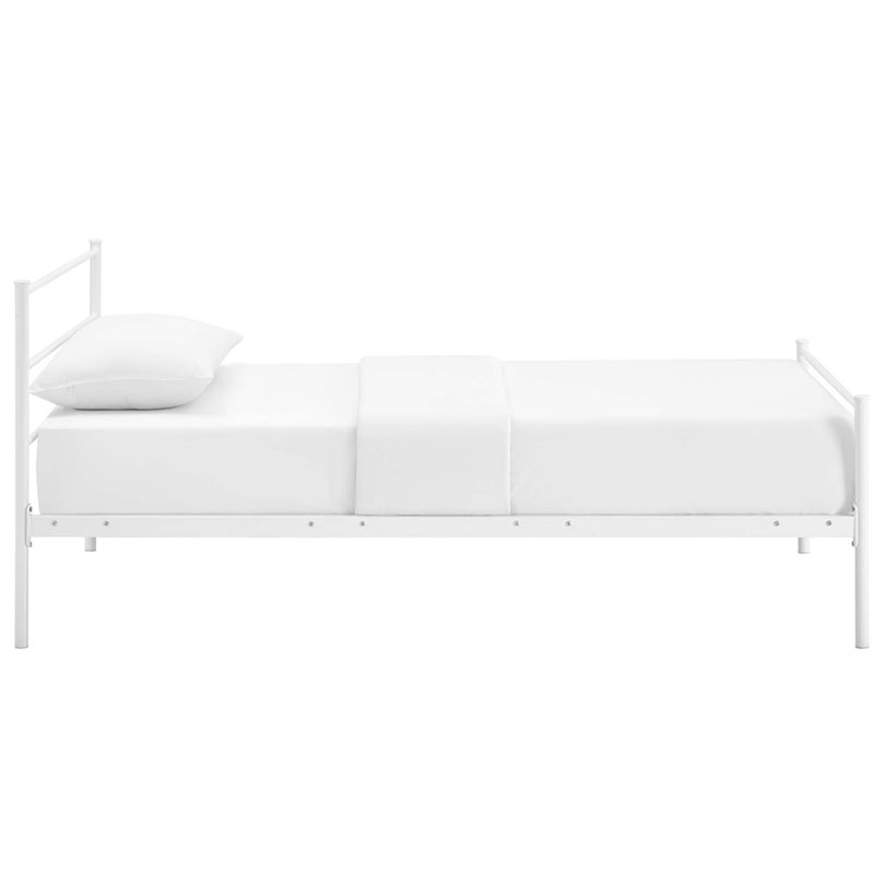 Pemberly Row Powder Coated Sturdy Steel Twin Platform Bed Frame in White