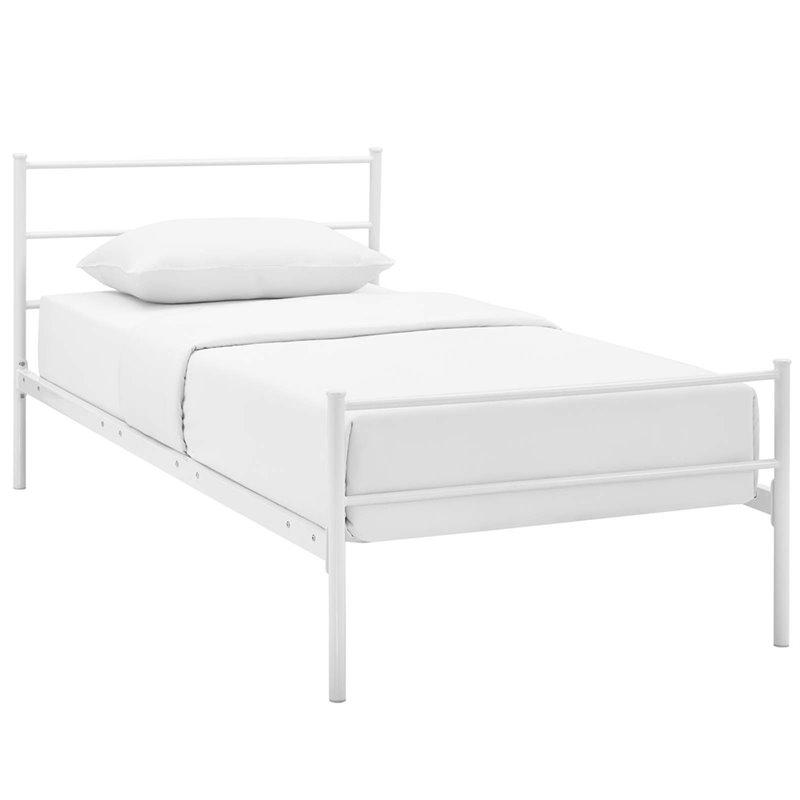 Pemberly Row Powder Coated Sturdy Steel Twin Platform Bed Frame in White