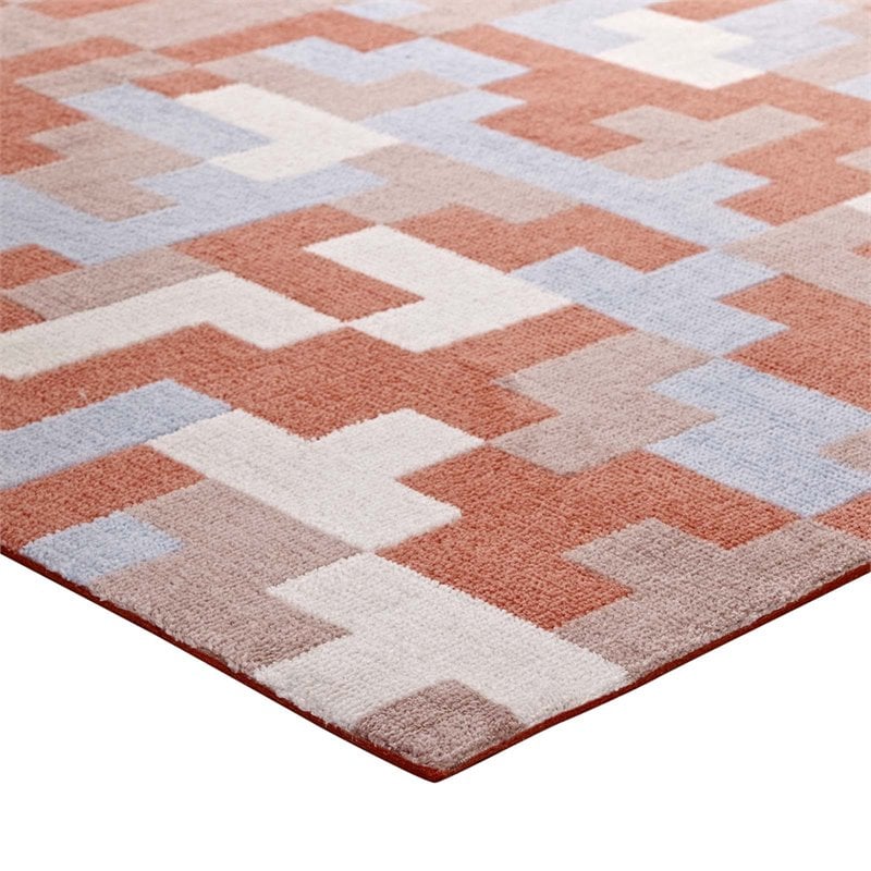 Pemberly Row Contemporary Mosaic 5' x 8' Area Rug in Coral and Blue