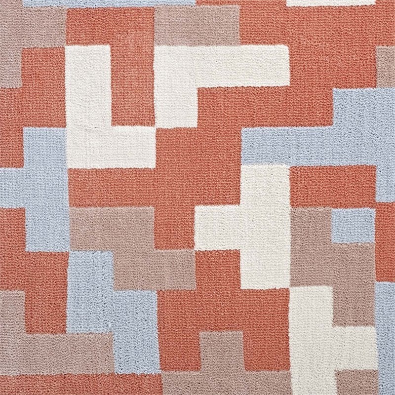 Pemberly Row Contemporary Mosaic 5' x 8' Area Rug in Coral and Blue