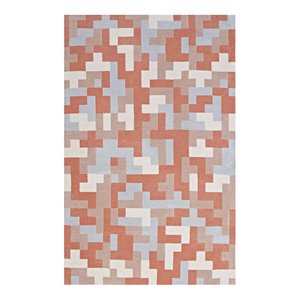 Pemberly Row Contemporary Mosaic 5' x 8' Area Rug in Coral and Blue