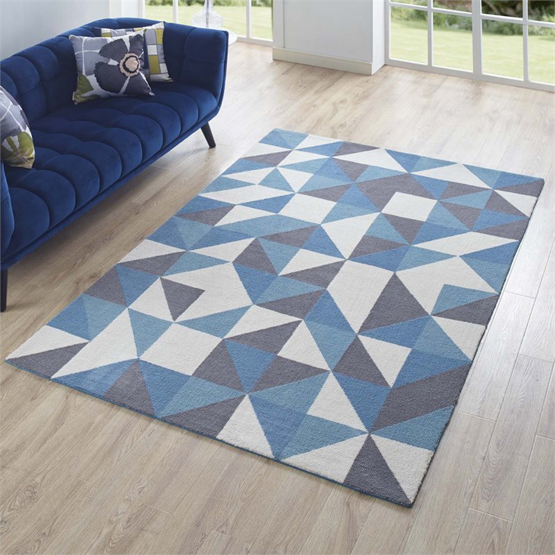 Pemberly Row Contemporary Mosaic 5' x 8' Area Rug in Blue and Gray