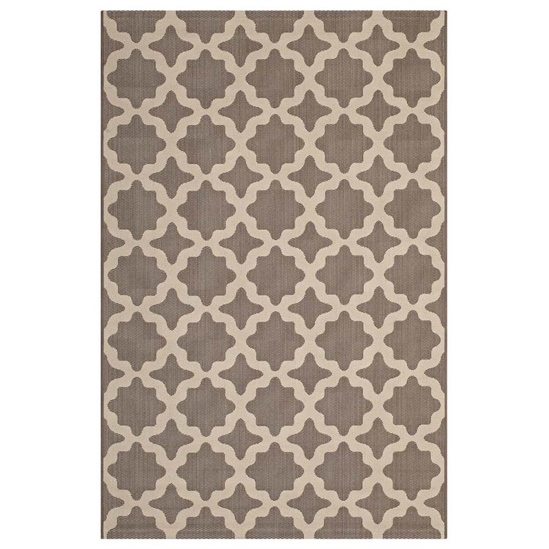 Pemberly Row Contemporary 5' x 8' Trellis Area Rug in Beige Finish