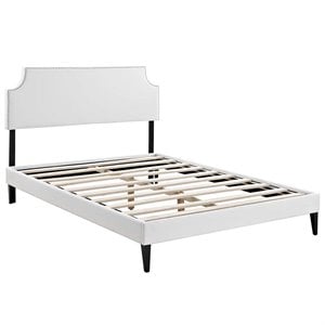 Pemberly Row Vinyl Queen Platform Bed with Squared Tapered Legs in White