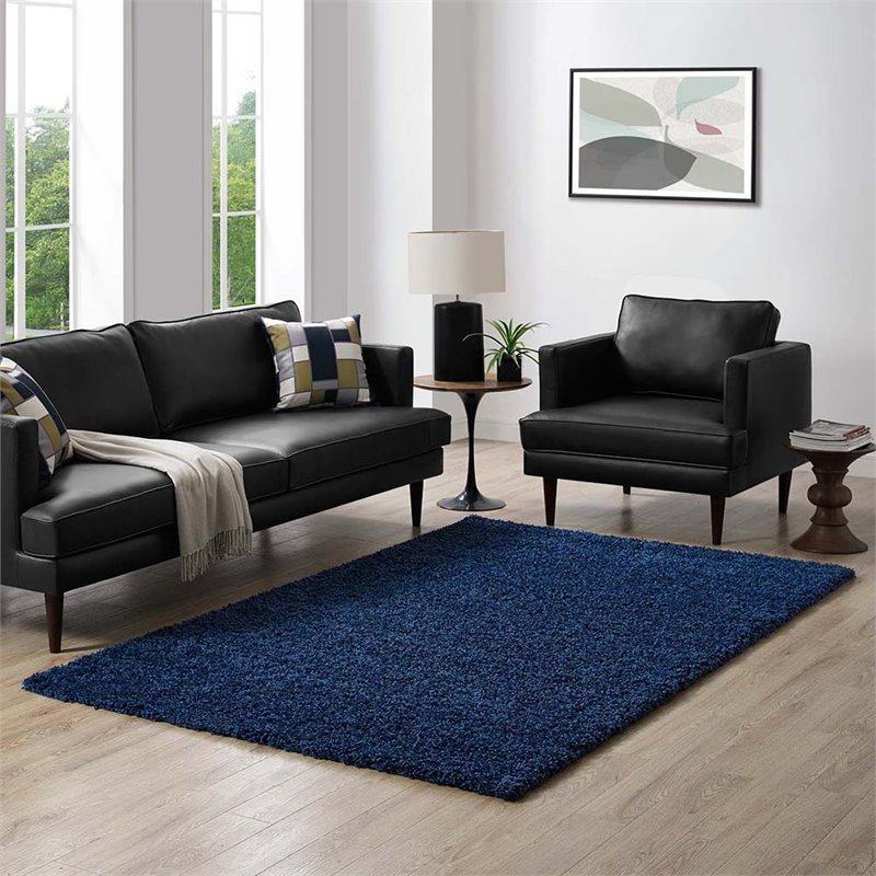 Pemberly Row Contemporary 5' x 8' Shag Area Rug in Navy Finish