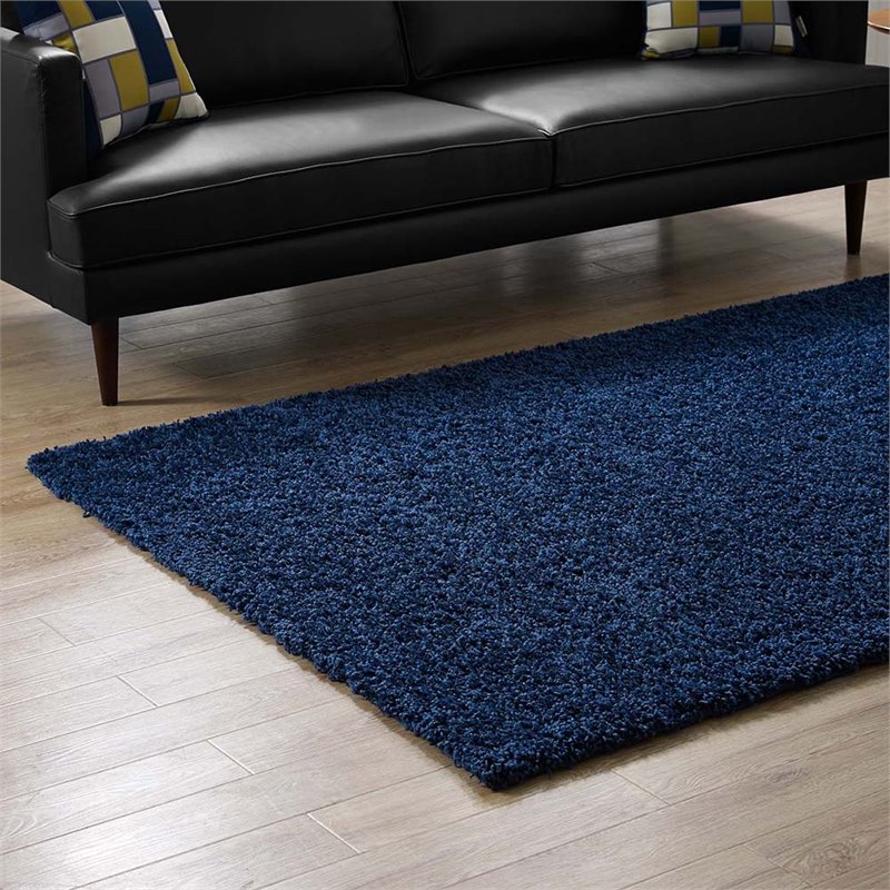 Pemberly Row Contemporary 5' x 8' Shag Area Rug in Navy Finish
