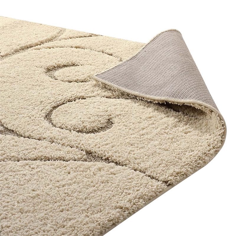 Pemberly Row 5' x 8' Scrolling Vine Shag Area Rug in Cream and Beige