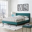 Pemberly Row Queen Modern Polyester Fabric and Wood Bed in Teal Blue