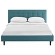 Pemberly Row Queen Modern Polyester Fabric and Wood Bed in Teal Blue