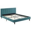 Pemberly Row Queen Modern Polyester Fabric and Wood Bed in Teal Blue