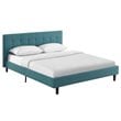 Pemberly Row Queen Modern Polyester Fabric and Wood Bed in Teal Blue