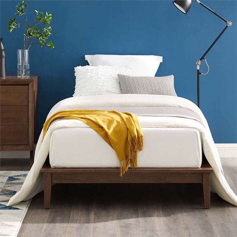 Pemberly Row Twin Modern Solid Wood Platform Bed Frame in Cappuccino