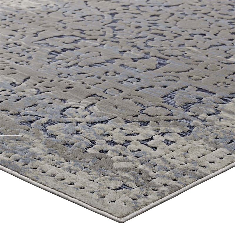 Pemberly Row Contemporary 5' x 8' Turkish Area Rug in Blue and Cream