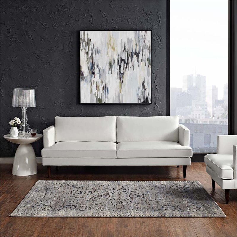 Pemberly Row Contemporary 5' x 8' Turkish Area Rug in Blue and Cream