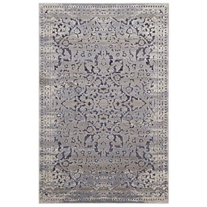 Pemberly Row Contemporary 5' x 8' Turkish Area Rug in Blue and Cream