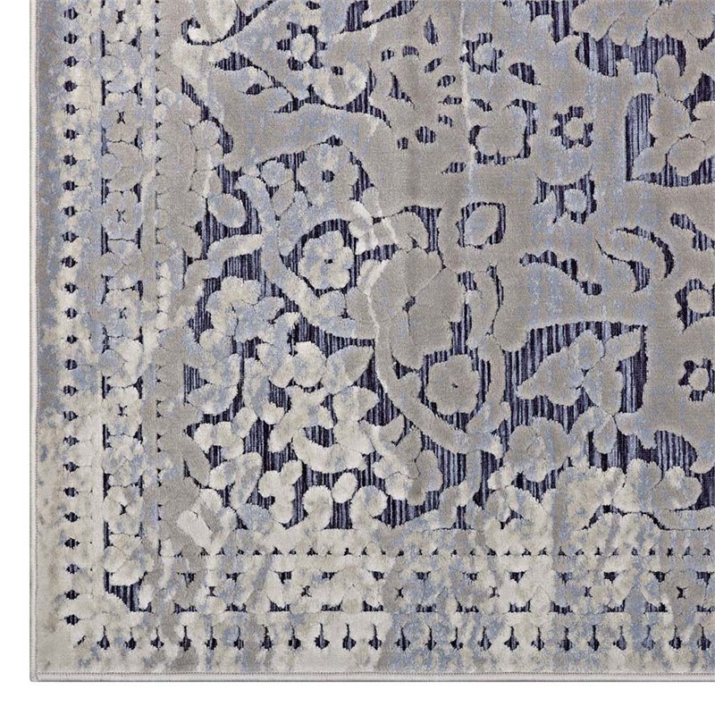 Pemberly Row Contemporary 8' x 10' Turkish Area Rug in Blue and Cream