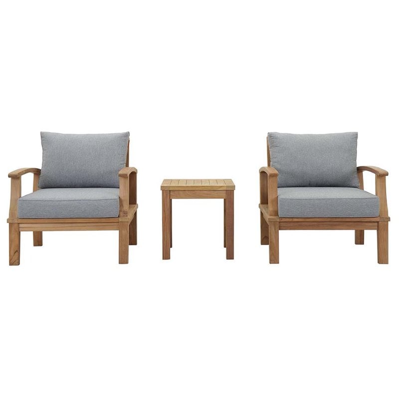Pemberly Row Modern Wood 3-Piece Conversation Set in Natural/Gray