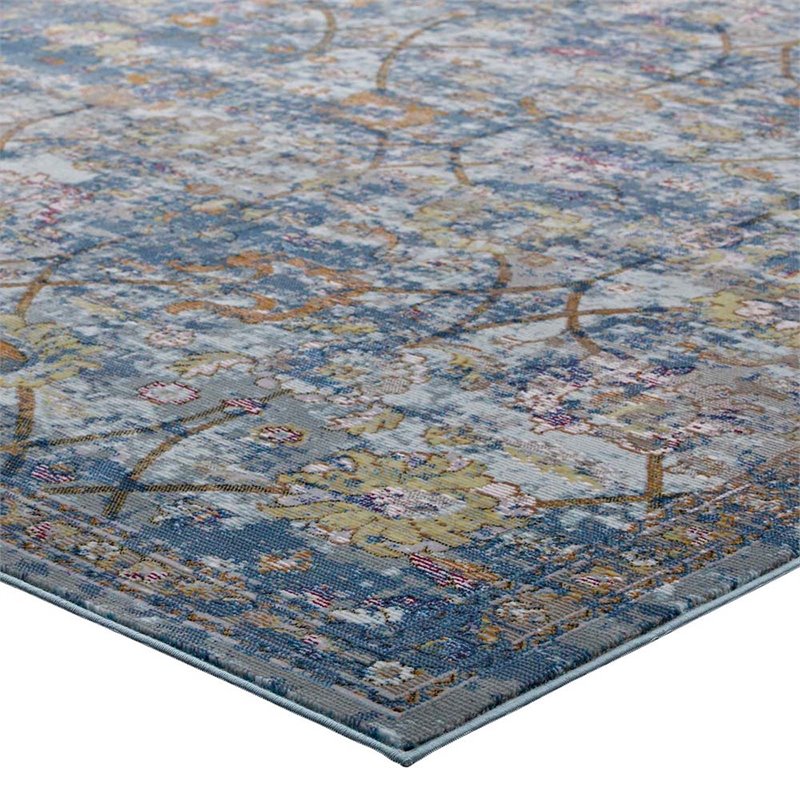 Pemberly Row 5' x 8' Floral Lattice Area Rug in Blue and Gray