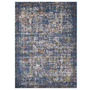 Pemberly Row 5' x 8' Floral Lattice Area Rug in Blue and Gray