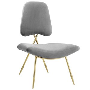 Pemberly Row Performance Velvet Lounge Chair in Gray and Gold