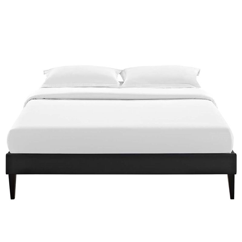 Pemberly Row Full Vinyl Bed Frame with Squared Tapered Legs in Black