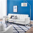 Pemberly Row Tufted Vegan Leather Stainless Steel Sofa in Silver/White