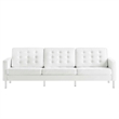 Pemberly Row Tufted Vegan Leather Stainless Steel Sofa in Silver/White