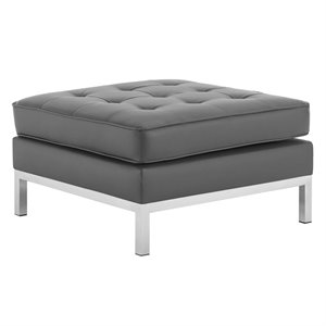 Pemberly Row Tufted Upholstered Faux Leather Ottoman in Silver and Gray