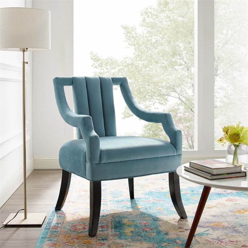 Pemberly Row Modern Performance Velvet Accent Chair in Light Blue
