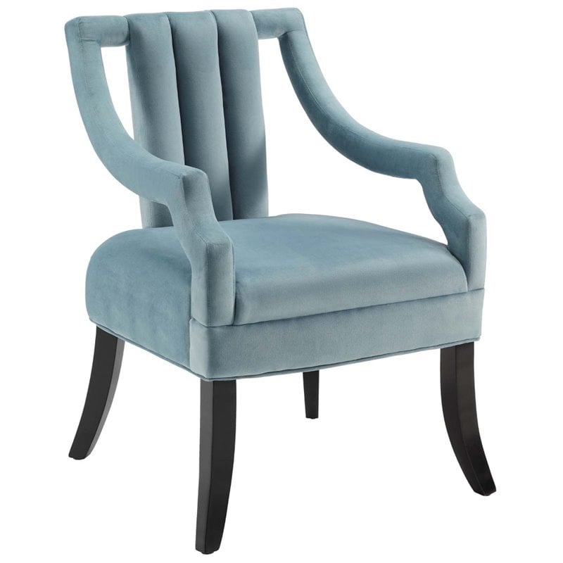 Pemberly Row Modern Performance Velvet Accent Chair in Light Blue
